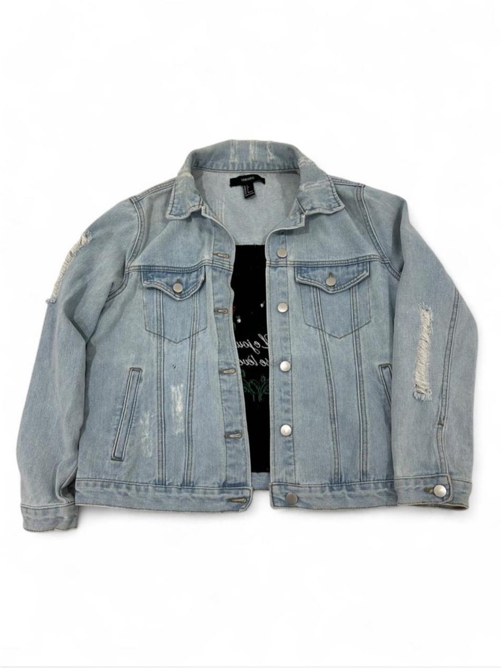 Forever 21 Light Wash Distressed Denim Jacket